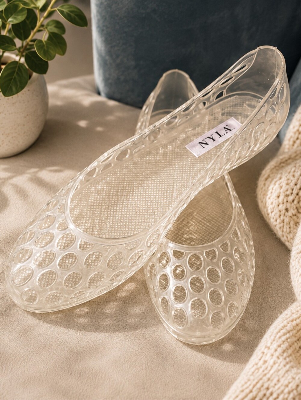 N.Y.L.A. Clear Jelly Dot Ballet Flats - Transparent